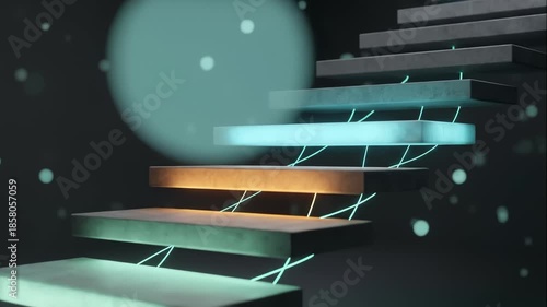 Abstract Glowing Stairs Ascending With Teal Light in the Darkness