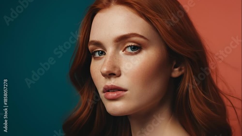Portrait of a Young Woman With Red Hair and Freckles Posing Stylishly