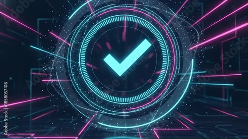 Check Mark Approved Animation, Futuristic Cyber Security Loop Background