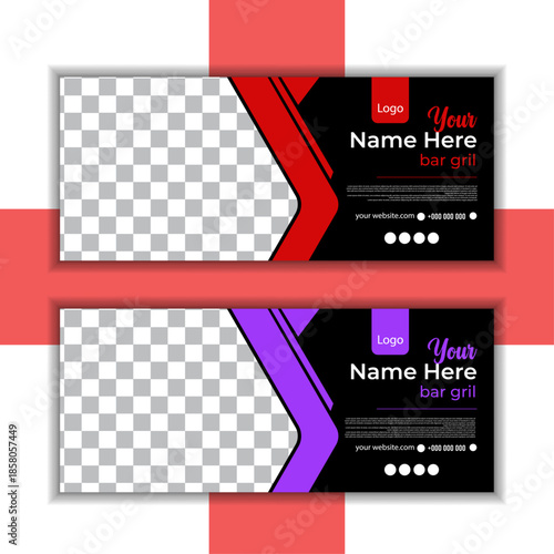 Business card template design with placeholder text and checkered background
