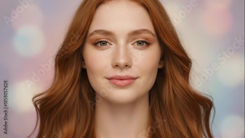 Portrait of Redheaded Woman Smiling and Posing Against Bokeh Background