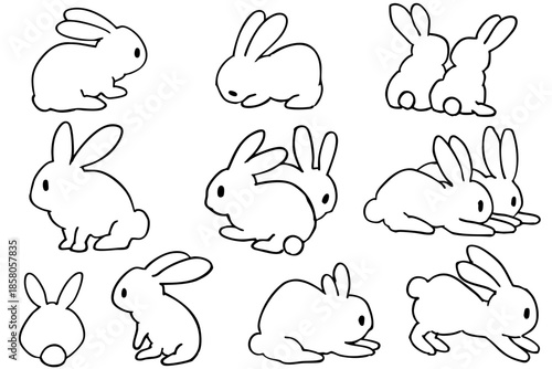 うさぎの線画シルエットイラストセット｜シンプルでおしゃれなポーズ集