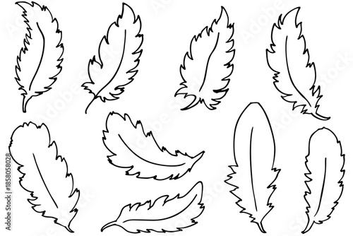 羽と翼の線画ベクターイラストセット｜フェザーと鳥のシンボルデザイン