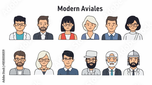 Diverse Group of Modern Avatars Representing Different People.