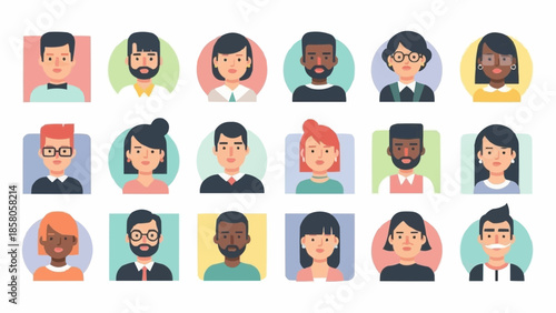 Diverse Group of People Avatars Flat Design Style.