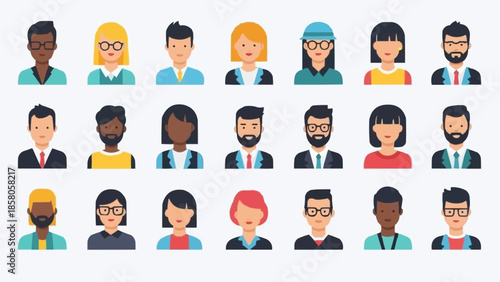 Diverse Group of People Avatars Flat Design Style.