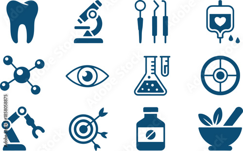Medical and Scientific Icons Representing Healthcare Research and Technology Solutions