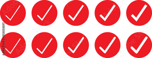 Set of ten red checkmarks