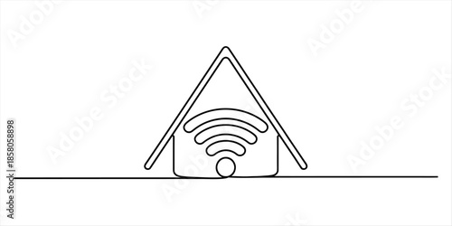 Simple line art of a house with wifi symbol inside Vector, illustration