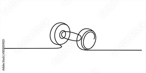 Continuous line art drawing of a dumbbell symbolizing fitness and strength training Vector, illustration