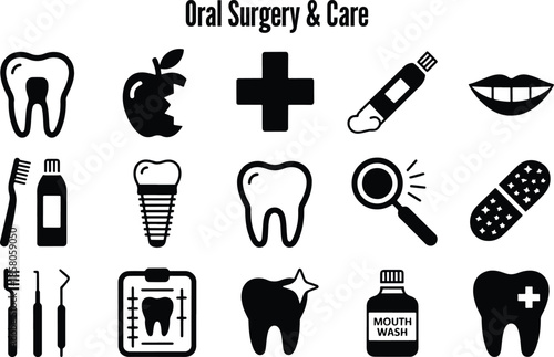 Essential Icons for Dental Surgery and Complete Oral Care Services