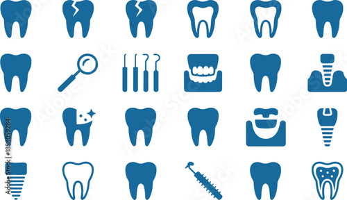 Comprehensive Collection of Dental Icons for Oral Health and Care Concepts