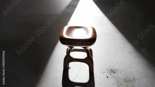 modern style wooden stool in dark room.ai 