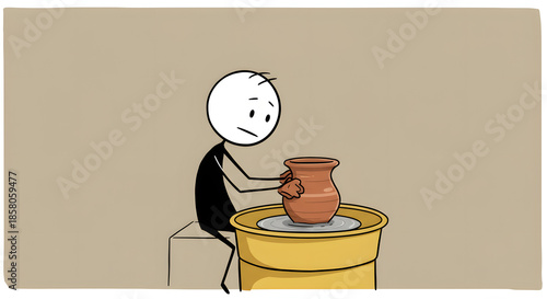 Wallpaper Mural Stick figure character creating a clay pot on a potter's wheel, engaged in pottery art and craft hobby Torontodigital.ca