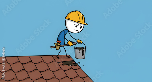 Wallpaper Mural Frustrated Stick Figure Roofer Spills Tar on Tiled Roof - Home Repair Mishap Torontodigital.ca