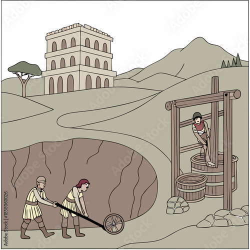 Ancient Olive Oil Production Illustration