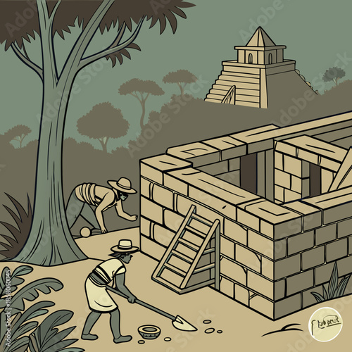 Ancient Civilization Construction Workers Building Stone Pyramid