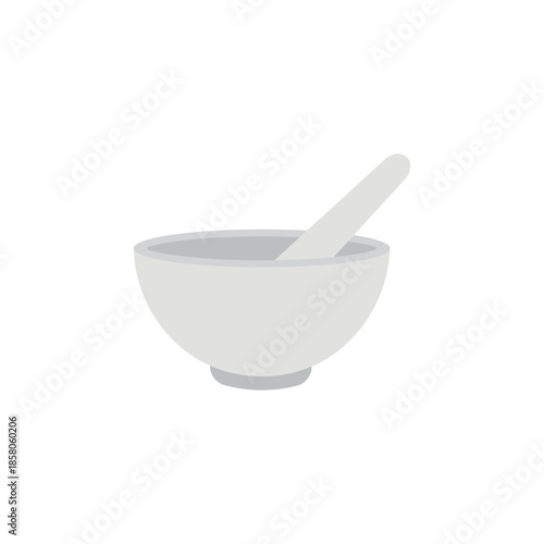 Flat vector illustration of laboratory mortar and pestle used for scientific research and education.
