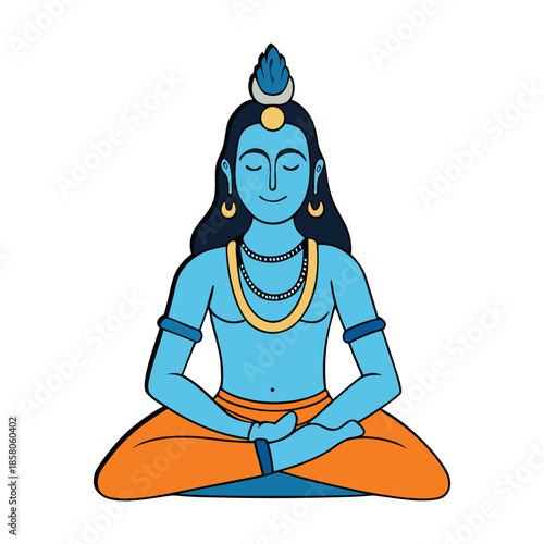 Serene Shiva portrait with calm eyes, crescent moon, flowing hair and sacred ash, radiating divine power, meditation, balance, and timeless spiritual grace.
