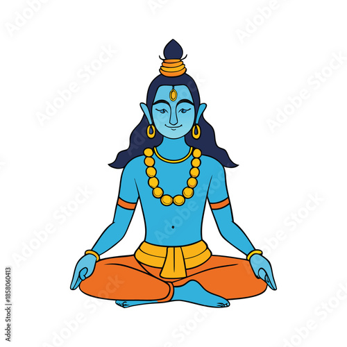 Serene Shiva portrait with calm eyes, crescent moon, flowing hair and sacred ash, radiating divine power, meditation, balance, and timeless spiritual grace.
