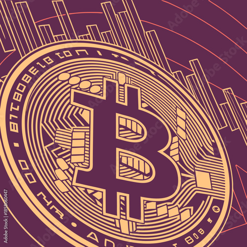 Bitcoin Cryptocurrency Digital Coin Abstract Purple Gold Background