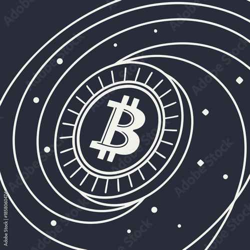 Bitcoin Galaxy Spiral: Cryptocurrency Coin in Cosmic Whirlpool
