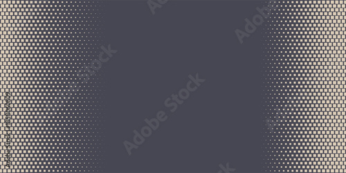 Square Rounded Dots Halftone Pattern Semi Circle Border Vector Abstract Background. Retro Futuristic Technology Art Illustration. Minimal Art Half Tone Faded Texture Graphic Abstraction Wide Wallpaper