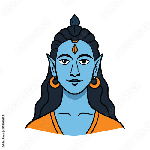 Serene Shiva portrait with calm eyes, crescent moon, flowing hair and sacred ash, radiating divine power, meditation, balance, and timeless spiritual grace.
