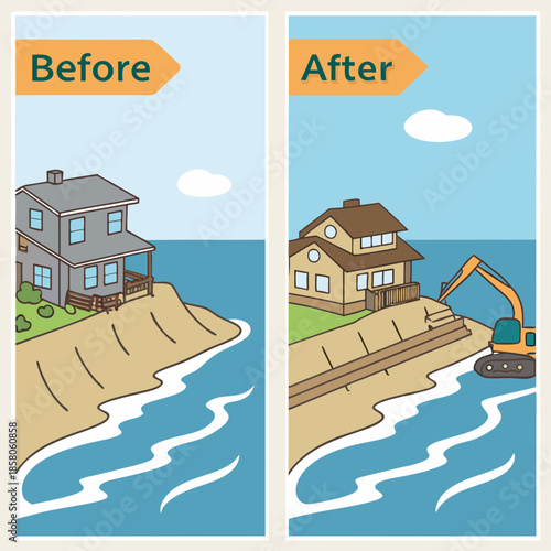 Coastal House Renovation Before And After Illustration