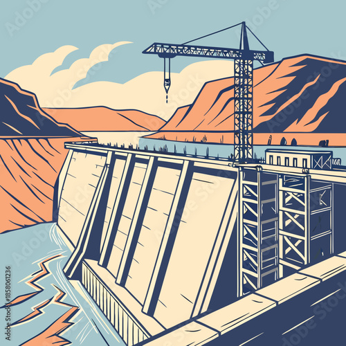 Dam Construction in Mountainous River Canyon