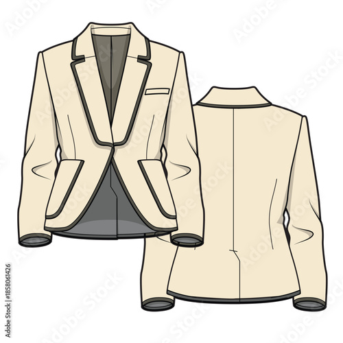 Women’s blazer vector illustration technical flat drawing by adobe illustrator.