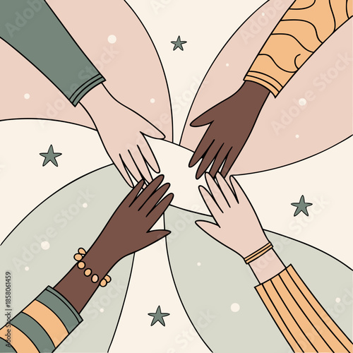 Diverse Hands Joined in Unity: Pastel Illustration