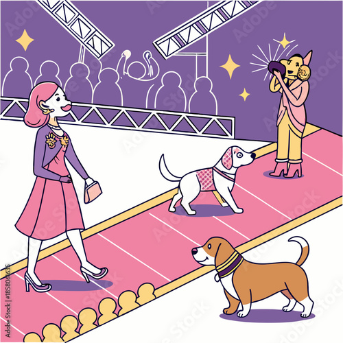 Dogs Fashion Show Runway Illustration