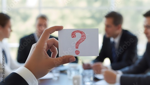Business Meeting Concept With Question Mark Card For Decision And Strategy
