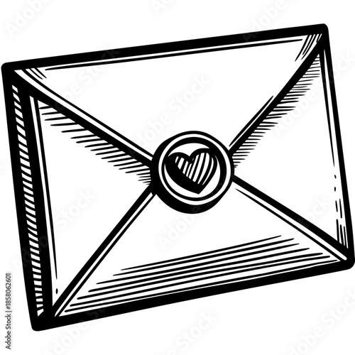Envelope With Heart Seal In Simple Line Art