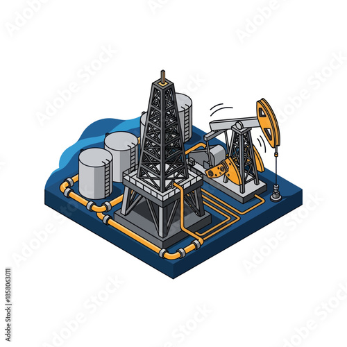 Oil Rig Pumpjack Derrick Storage Tanks.