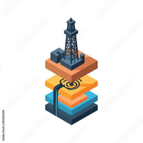 Oil Rig Extraction Process Illustration.