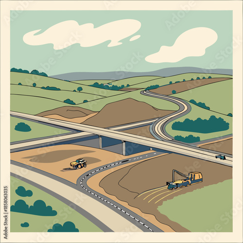 Highway Construction in Rural Landscape