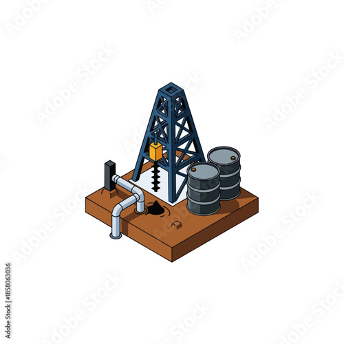 Oil Rig Derrick with Storage Tanks.