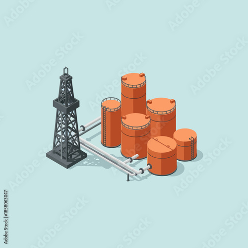 Oil Rig with Storage Tanks and Pipelines.