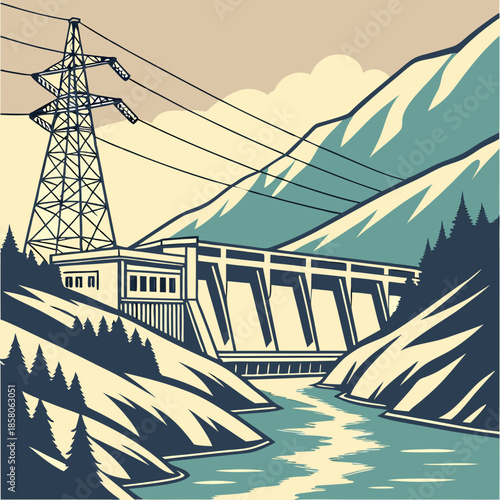 Hydroelectric Dam in Mountainous Landscape