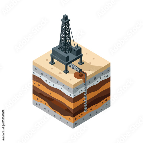 Oil Rig Drilling into the Earth.