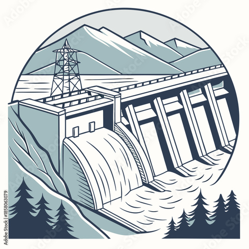 Hydroelectric Dam Power Generation in Mountainous Landscape