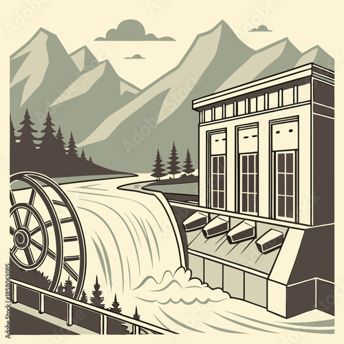 Hydroelectric Power Plant in Mountainous Landscape