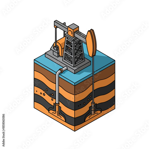 Oil Pump Jack on Geological Formation.