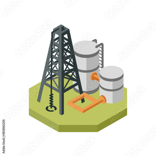 Oil Rig with Storage Tanks and Pump.