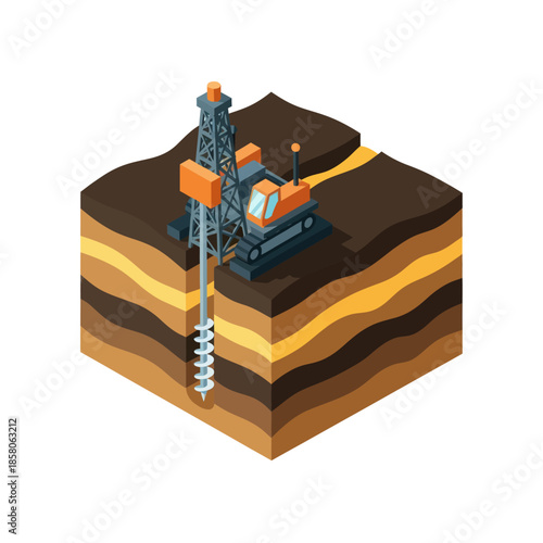 Oil Rig Drilling into Earth Layers.