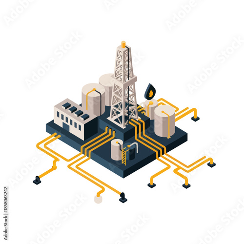 Oil Refinery Industrial Complex Isometric View.