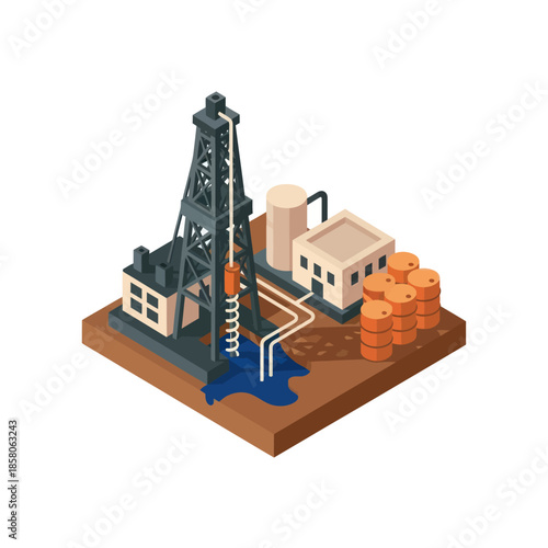 Oil Rig Extraction Equipment Illustration.