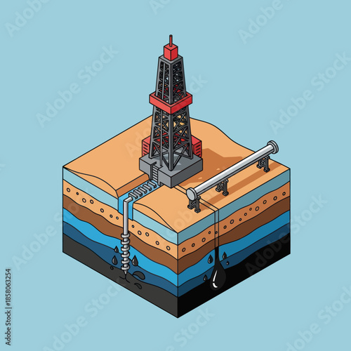 Oil Rig Extraction Process Diagram Illustration.